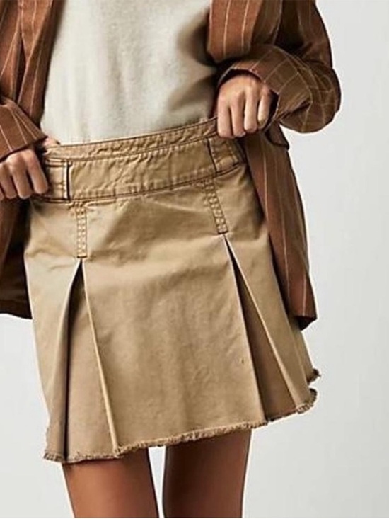 Free People Dresses & Skirts - FREE PEOPLE Khaki Cotton Pleated Schoolgirl Mini Skirt Size 8